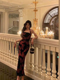 French Sheath Halter Floral Prom Dresses Birthday Outfits Evening Gown SD1041