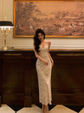 Sheath Spaghetti Straps Floral Long Prom Dresses Birthday Outfits Evening Gown SD1044