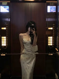 Sheath Spaghetti Straps Floral Long Prom Dresses Birthday Outfits Evening Gown SD1044