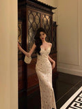 Sheath Spaghetti Straps Floral Long Prom Dresses Birthday Outfits Evening Gown SD1044