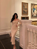 French Sheath Square Neckline White Prom Dresses Birthday Outfits Evening Gown SD1046