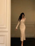 French Sheath Square Neckline White Prom Dresses Birthday Outfits Evening Gown SD1046