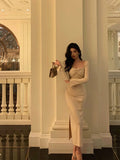French Sheath Square Neckline White Prom Dresses Birthday Outfits Evening Gown SD1046
