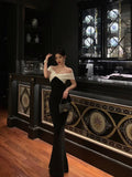 Sheath Off The Shoulder Black Prom Dresses Birthday Outfits Evening Gown SD1048
