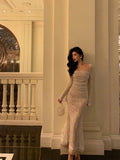 French Mermaid Square Neckline Lace White Prom Dresses Birthday Outfits Evening Gown SD1049