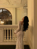 French Mermaid Square Neckline Lace White Prom Dresses Birthday Outfits Evening Gown SD1049