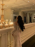 French Mermaid Square Neckline Lace White Prom Dresses Birthday Outfits Evening Gown SD1049