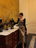 French A Line Square Neckline Velvet Black Prom Dresses Birthday Outfits Evening Gown SD1050