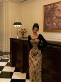 French A Line Square Neckline Velvet Black Prom Dresses Birthday Outfits Evening Gown SD1050