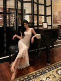 French Mermaid Square Neckline Lace White Prom Dresses Birthday Outfits Evening Gown SD1051