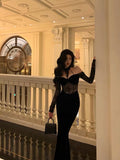 French Sheath Off The Shoulder Black Lace Prom Dresses Birthday Outfits Evening Gown SD1056