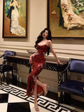 French Mermaid Spaghetti Straps Burgundy Prom Dresses Birthday Outfits Evening Gown SD1063