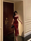 French Mermaid Spaghetti Straps Burgundy Prom Dresses Birthday Outfits Evening Gown SD1063