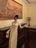 A line Long Sleeves Lace Date Night Dress Long Prom Dresses Birthday Outfits SD1066