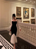 Sheath Spaghetti Straps Black Date Night Party Dress Prom Dresses Birthday Outfits SD1072