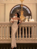 Sheath Strapless Neckline White Prom Dresses Birthday Outfits Evening Gown SD1077