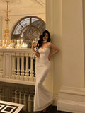Sheath Strapless Neckline White Prom Dresses Birthday Outfits Evening Gown SD1077