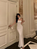 Sheath Strapless Neckline White Prom Dresses Birthday Outfits Evening Gown SD1077