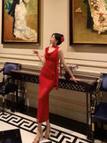 Sheath Spaghetti Straps Red Prom Dresses Birthday Outfits Evening Gown SD1084