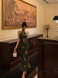 Sheath Halter Green Slit Prom Dresses Birthday Outfits Evening Gown SD1085