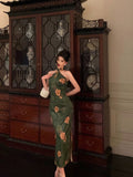 Sheath Halter Green Slit Prom Dresses Birthday Outfits Evening Gown SD1085