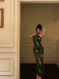 Sheath Halter Green Slit Prom Dresses Birthday Outfits Evening Gown SD1085