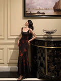 Sheath Straps Black Floral Prom Dresses Birthday Outfits Evening Gown SD1096