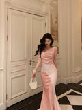 Mermaid Spaghetti Straps Pink Floral Date Night Dress Prom Dresses Birthday Outfits SD1097