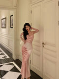 Mermaid Spaghetti Straps Pink Floral Date Night Dress Prom Dresses Birthday Outfits SD1097