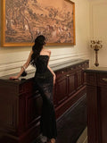 Sheath Strapless Black Floral Prom Dresses Birthday Outfits Evening Gown SD1100