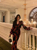 Sheath V Neckline Pink Floral Date Night Dress Long Prom Dresses Birthday Outfits SD1103