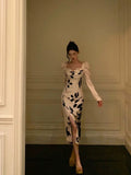 Sheath Sweetheart Floral Satin Prom Dresses Birthday Outfits Evening Gown SD1107