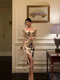 Sheath Sweetheart Floral Satin Prom Dresses Birthday Outfits Evening Gown SD1107
