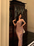 Sheath Spaghetti Straps Lilac Prom Dresses Birthday Outfits Evening Gown SD1112