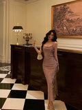 Sheath Spaghetti Straps Lilac Prom Dresses Birthday Outfits Evening Gown SD1112