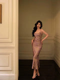 Sheath Spaghetti Straps Lilac Prom Dresses Birthday Outfits Evening Gown SD1112