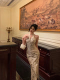 Sheath Straps Halter Floral Satin Prom Dresses Birthday Outfits Evening Gown SD1120