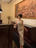 Sheath Straps Halter Floral Satin Prom Dresses Birthday Outfits Evening Gown SD1120