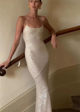 Mermaid Spaghetti Straps Floor-length Sequin Evening Dress Prom Dresses SD2054