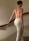 Mermaid Spaghetti Straps Floor-length Sequin Evening Dress Prom Dresses SD2054