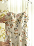A line Spaghetti Straps Ivory Floral Satin Prom Dresses Birthday Outfits Evening Gown SD1136