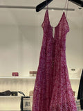 A line Straps Ruffled Hot Pink Floor Length Floral Beach Dress Women's Vacation Dresses SD1137