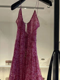 A line Straps Ruffled Hot Pink Floor Length Floral Beach Dress Women's Vacation Dresses SD1137