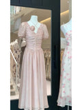A line V Neckline Pink Chiffon Beach Dress Women's Vacation Dresses SD1144