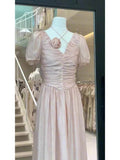 A line V Neckline Pink Chiffon Beach Dress Women's Vacation Dresses SD1144