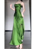 Sheath Spaghetti Straps Green Satin Beach Dress Women's Vacation Dresses SD1145