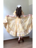 French A line Square Neckline Yellow Holiday Dress Floral Birthday Dresses Birthday Outfits SD1149