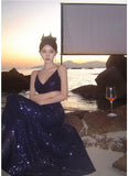 Sheath Spaghetti Straps Blue Sequin Beach Dress Women's Vacation Dresses Prom Dress SD1152