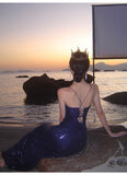 Sheath Spaghetti Straps Blue Sequin Beach Dress Women's Vacation Dresses Prom Dress SD1152