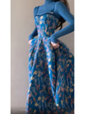 A line Spaghetti Straps Royal Blue Floral Long Birthday Dresses Prom Dress Birthday Outfits SD1187